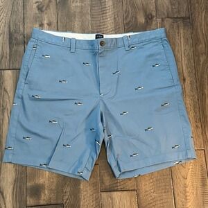 J. Crew Men's Size 38 Blue‎ Fish Print Chino Shorts 9 Inch Inseam
